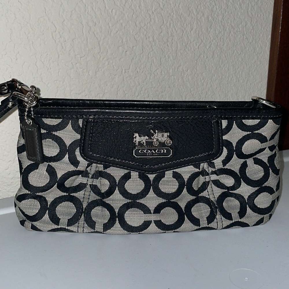Black Coach Jacquard Wristlet